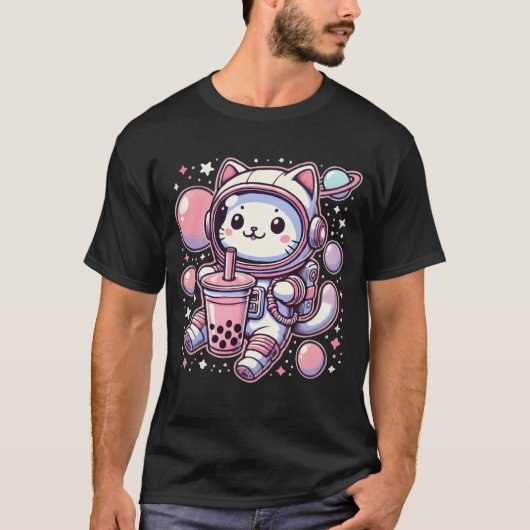 宇宙飛行士のアニメ少年と猫の泡ブボベア Tシャツ (正面)