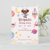 宇宙飛行士のアフリカ系アメリカ人の女の子 - 宇宙をテーマにしたカード 招待状 (スタンド正面)