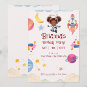 宇宙飛行士のアフリカ系アメリカ人少女 スペーステーマ 招待状 (正面/裏面)