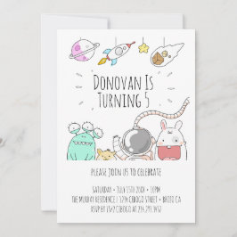 宇宙飛行士のイラストを使った誕生日カードの招待状 招待状