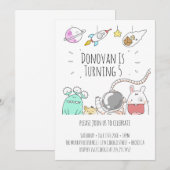 宇宙飛行士のイラストを使った誕生日カードの招待状 招待状 (正面/裏面)