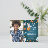 宇宙飛行士のカスタム写真スペース プラネット 青いテーマ ポストカード (スタンド正面)