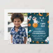 宇宙飛行士のカスタム写真スペース プラネット 青いテーマ ポストカード (正面/裏面)