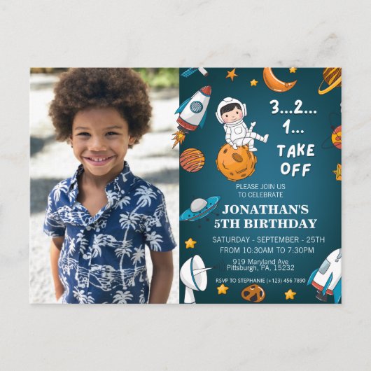 宇宙飛行士のカスタム写真スペース プラネット 青いテーマ ポストカード (正面)