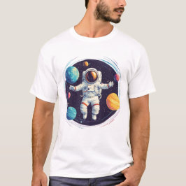 宇宙飛行士のカラフル太陽の系 Tシャツ