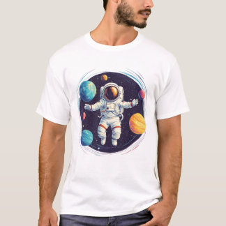 宇宙飛行士のカラフル太陽の系 Tシャツ