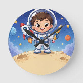 宇宙飛行士のキッズ、冒険の準備はできてる？ ラウンド壁時計