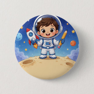 宇宙飛行士のキッズ、冒険の準備はできてる？ 缶バッジ