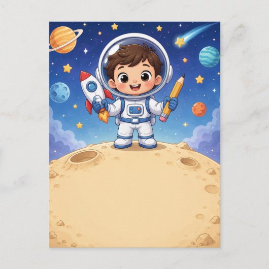 宇宙飛行士のキッズ、学校探検の準備OK ポストカード (正面)