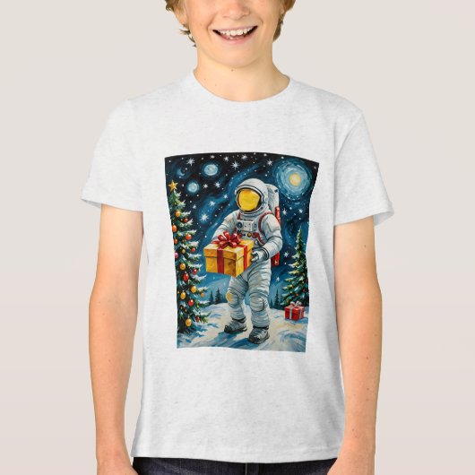 宇宙飛行士のクリスマスお祝い トライブレンドＴシャツ (正面)