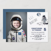 宇宙飛行士のコスチューム写真 誕生日 招待状 (正面/裏面)