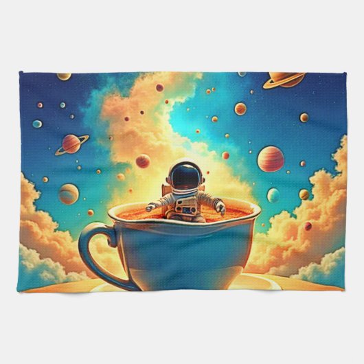 宇宙飛行士のコーヒーコスモス・ジャーニー キッチンタオル (横)