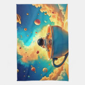 宇宙飛行士のコーヒーコスモス・ジャーニー キッチンタオル (縦)
