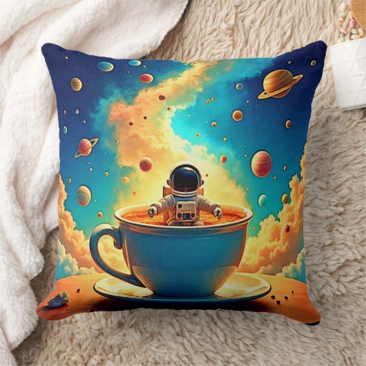 宇宙飛行士のコーヒーコスモス・ジャーニー クッション (ブランケット)