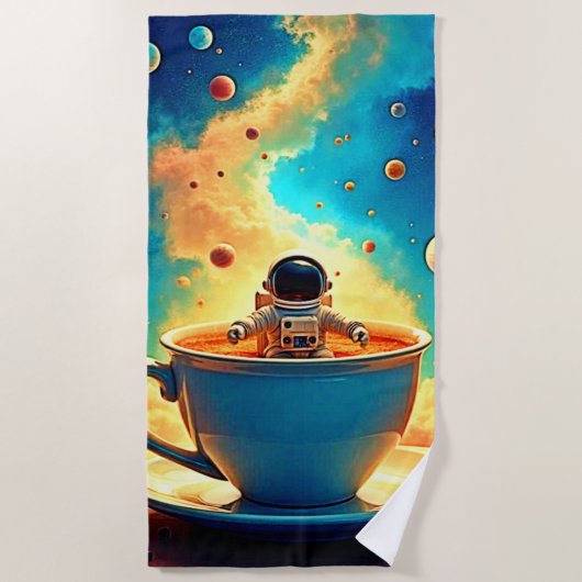 宇宙飛行士のコーヒーコスモス・ジャーニー ビーチタオル (正面)