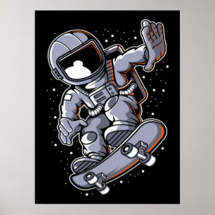 宇宙飛行士のスケートボードジャンプ ポスター