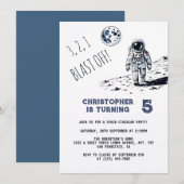 宇宙飛行士のスペースブラストオフパーティー（年齢不問の誕生日パーティー） 招待状 (正面/裏面)