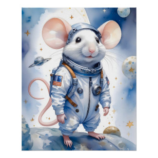 宇宙飛行士のスーツで愛らしいマウス ポスター