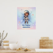 宇宙飛行士のスーツを着たかわいい小さな宇宙飛行士 ポスター (キッチン)
