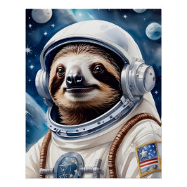 宇宙飛行士のスーツを身に着けたかわいいナマケモノ ポスター