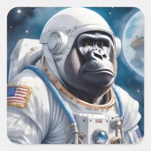 宇宙飛行士のスーツを身に着けたスウィートゴリラ スクエアシール