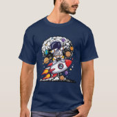 宇宙飛行士のダブポーズ ロケット スペース ユーモア デザイン Tシャツ (正面)
