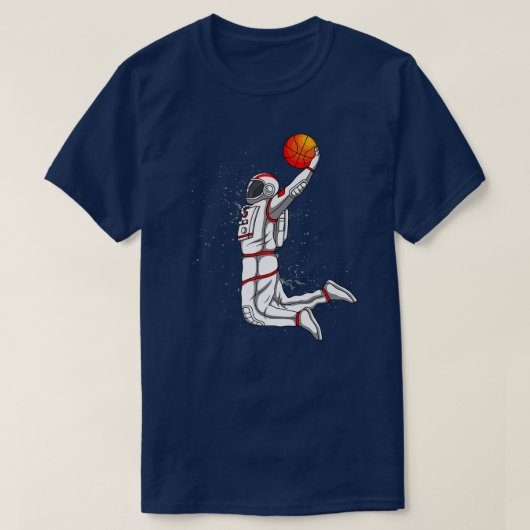 宇宙飛行士のダンキングバスケットボール Tシャツ (デザイン正面)