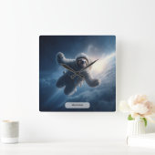 宇宙飛行士のナマケモノ スペース サルレアル 動物 パーソナライズド スクエア壁時計 (ホーム)