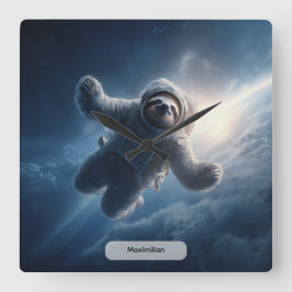 宇宙飛行士のナマケモノ スペース サルレアル 動物 パーソナライズド スクエア壁時計