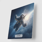 宇宙飛行士のナマケモノ スペース サルレアル 動物 パーソナライズド スクエア壁時計 (傾斜)