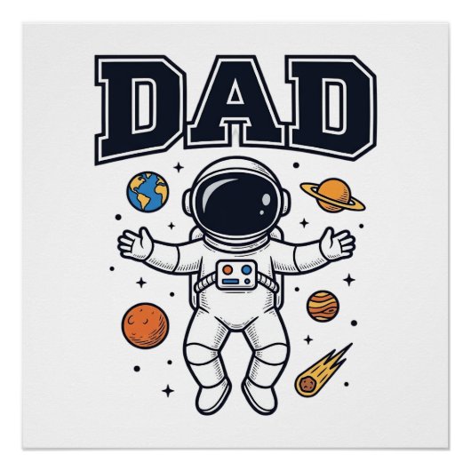 宇宙飛行士のパパ 幾何学デザインTシャツ_1 ポスター (正面)
