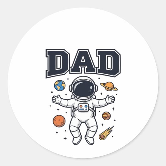 宇宙飛行士のパパ 幾何学デザインTシャツ_1 ラウンドシール (正面)