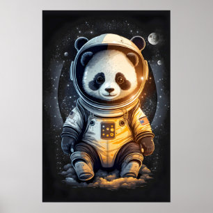 宇宙飛行士のパンダのイラスト ポスター