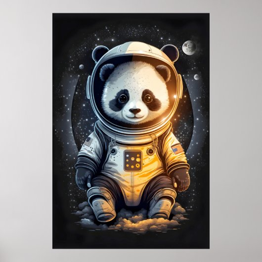 宇宙飛行士のパンダのイラスト ポスター (正面)