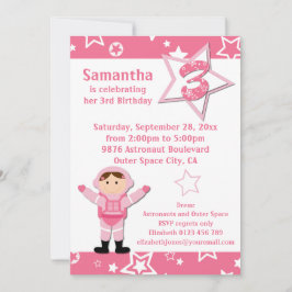宇宙飛行士のピンクの星の第3誕生会 招待状
