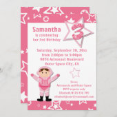 宇宙飛行士のピンクの星の第3誕生会 招待状 (正面/裏面)