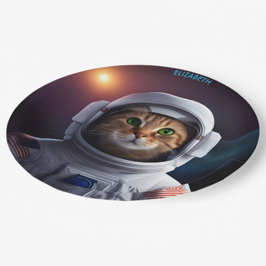 宇宙飛行士のファンタジーかわいい猫 ペーパープレート (アングル)