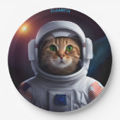 宇宙飛行士のファンタジーかわいい猫 ペーパープレート (正面)
