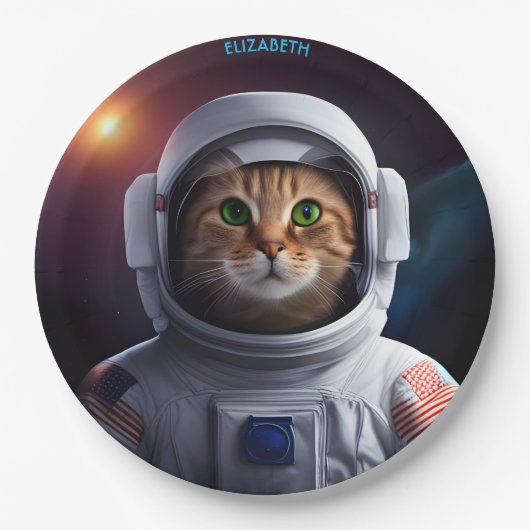 宇宙飛行士のファンタジーかわいい猫 ペーパープレート (正面)