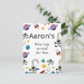 宇宙飛行士のファーストバースデーパーティー招待状 ポストカード (スタンド正面)