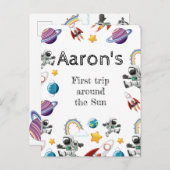 宇宙飛行士のファーストバースデーパーティー招待状 ポストカード (正面/裏面)