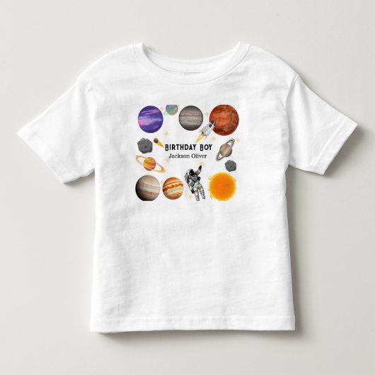 宇宙飛行士のファーストバースデーパーティー トドラーTシャツ (正面)