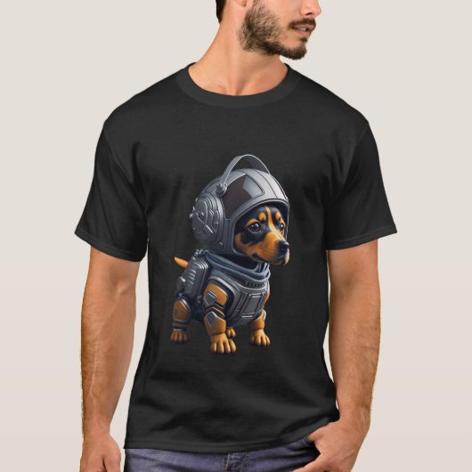宇宙飛行士のユニフォームを着た子犬 Tシャツ (正面)