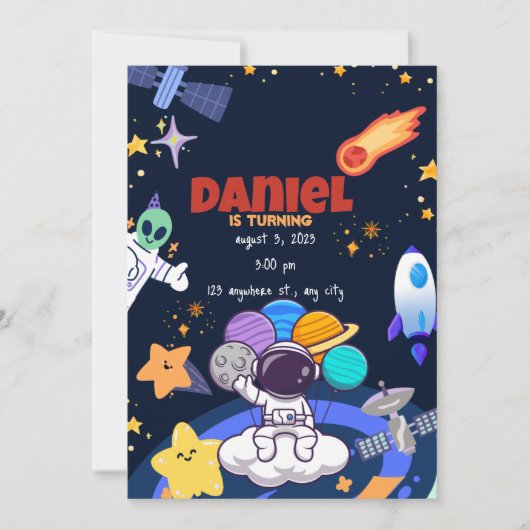 宇宙飛行士のロケットの誕生日招待状 招待状 (正面)