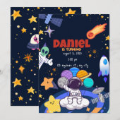 宇宙飛行士のロケットの誕生日招待状 招待状 (正面/裏面)