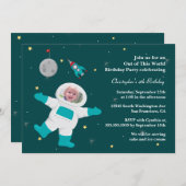 宇宙飛行士の写真を使った誕生日パーティーの招待状 招待状 (正面/裏面)