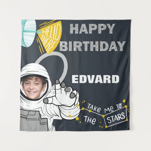 宇宙飛行士の写真 ハッピーバースデー テープストリー タペストリー (正面)