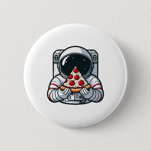 宇宙飛行士の動物がマルゲリータピザを食べる食事の食べ物 缶バッジ (正面)