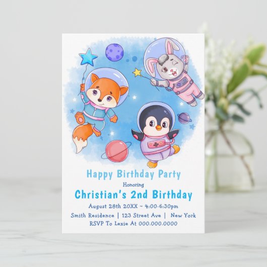 宇宙飛行士の動物の2nd誕生日招待状 (スタンド正面)
