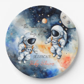 宇宙飛行士の双子の赤ちゃんシャワー ペーパープレート (正面)